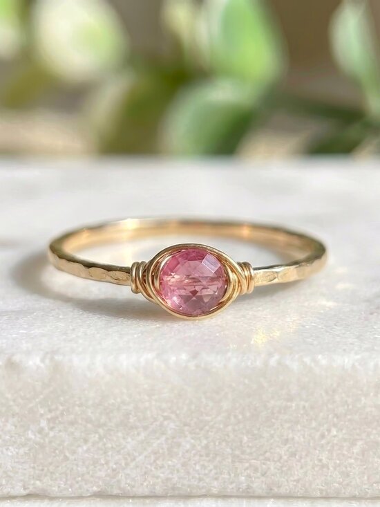 Hushwink Jewelry - Gold Filled Dainty Tourmaline Ring - Tons of Colors!